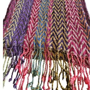 Chelsey II Womens Multicolor Chevron Knit Scarf Fringe Zigzag Viscose Blend